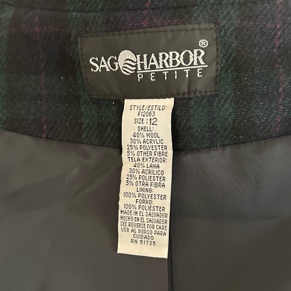 Vintage Sag Harbor Black Watch Plaid Blazer Wool Blend Jacket Petite Sz L Preppy - Picture 9 of 9